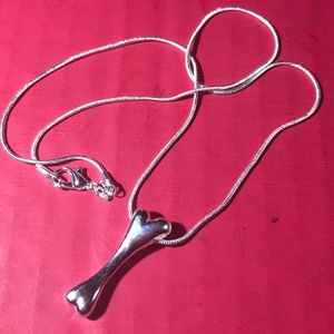 Sterling Silver Plated Dog Bone Pendant Necklace.